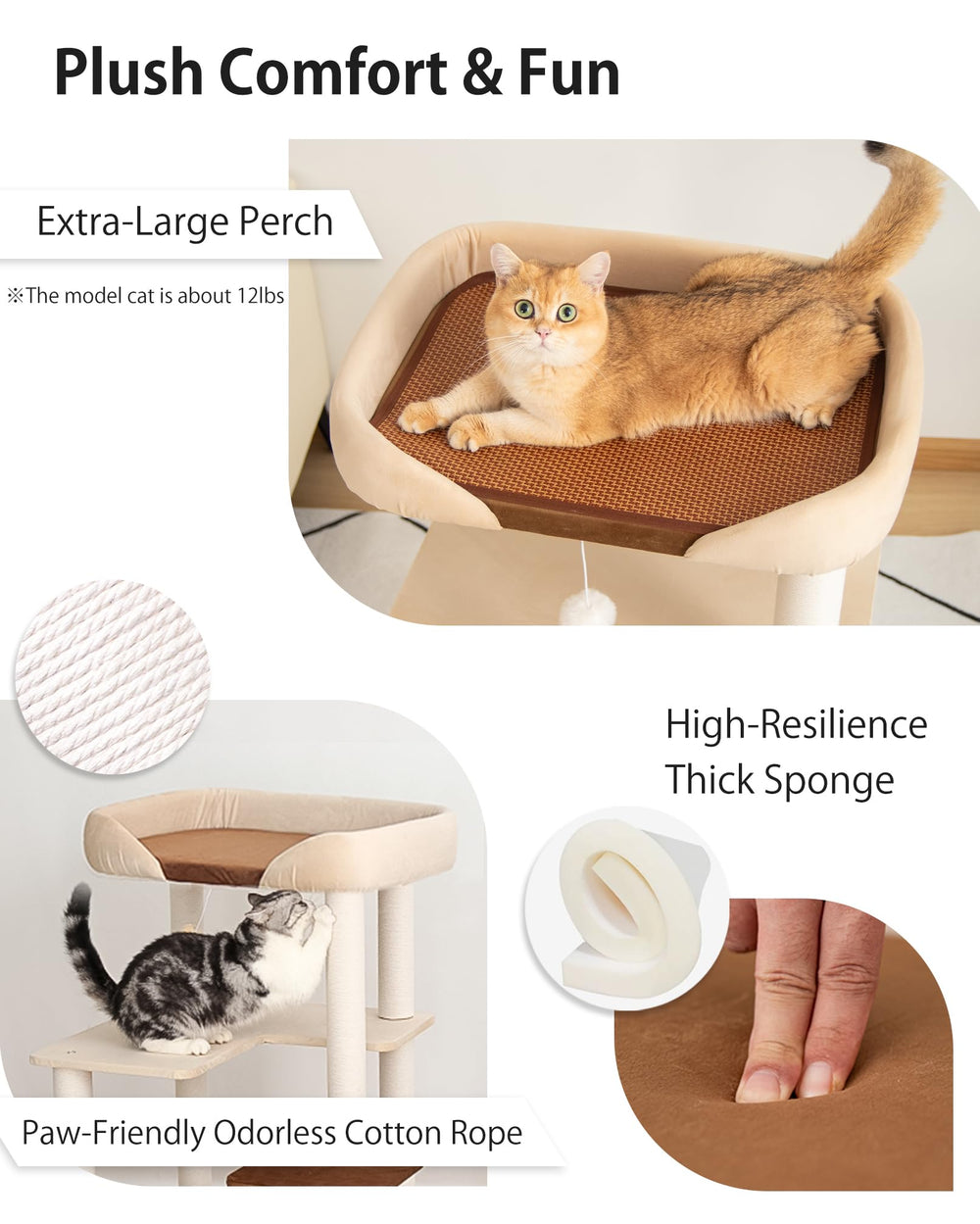 PETTIFUL cat tree large-cat friendly area for spacious lounging