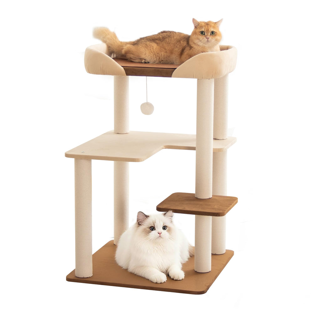PETTIFUL cat tree cream with wide shelves for comfortable lounging