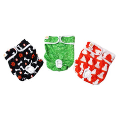 Petting Is Caring green diaper on dog showing adjustable Velcro closures for secure fit.
