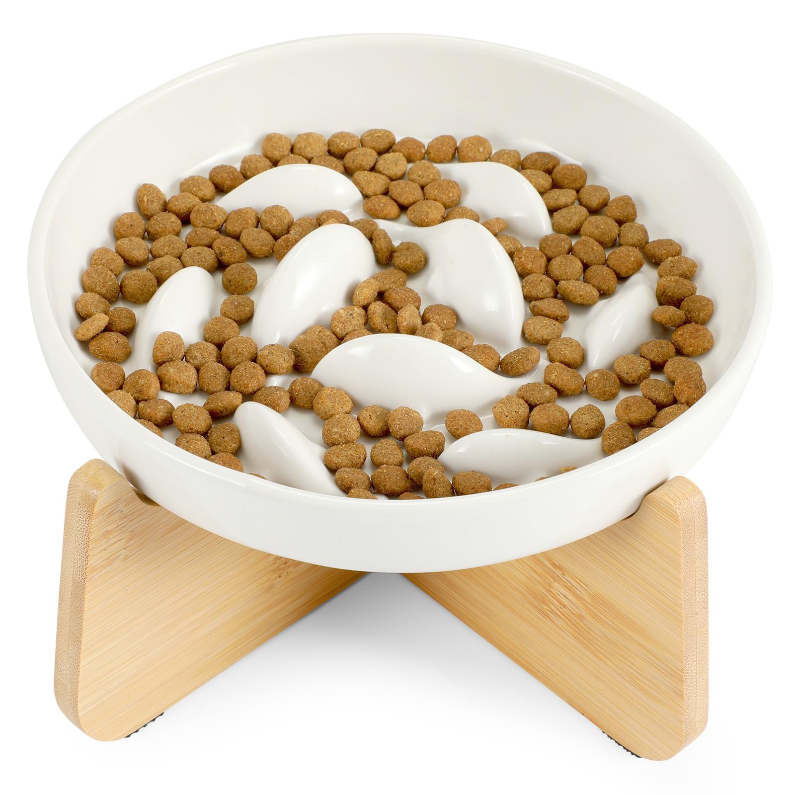 PETTOM slow-feeder cat bowl with elevated stand promotes comfortable feeding posture.