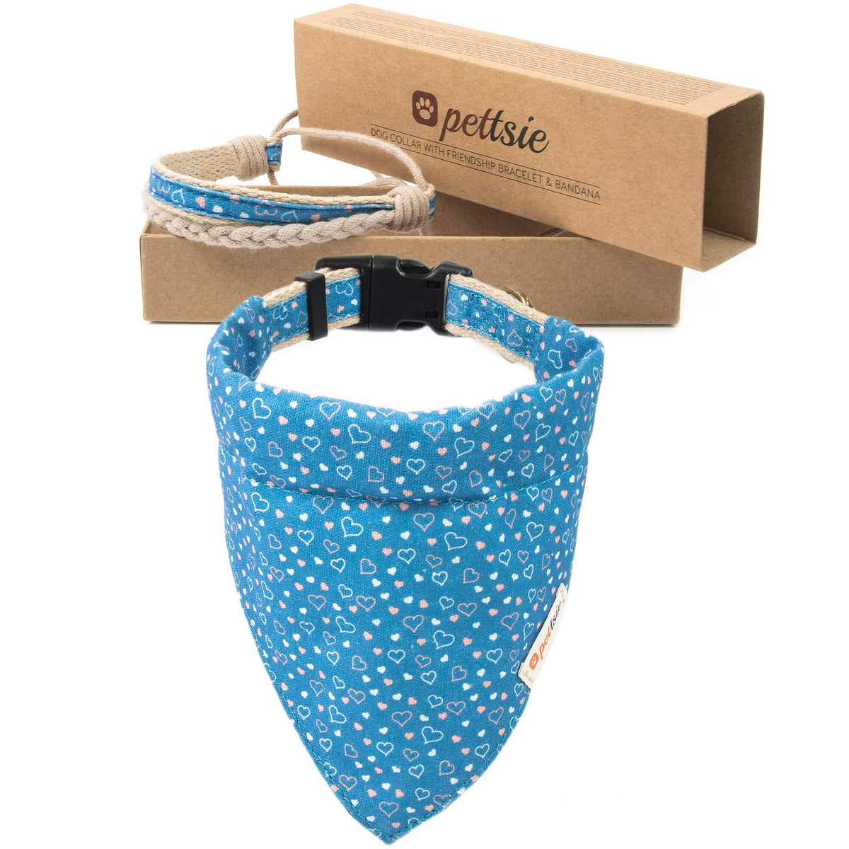 Pettsie adjustable dog bandana collar blue with removable scarf for stylish park outings.