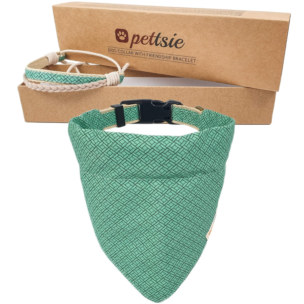 Pettsie dog bandana collar green with removable scarf for versatile everyday wear