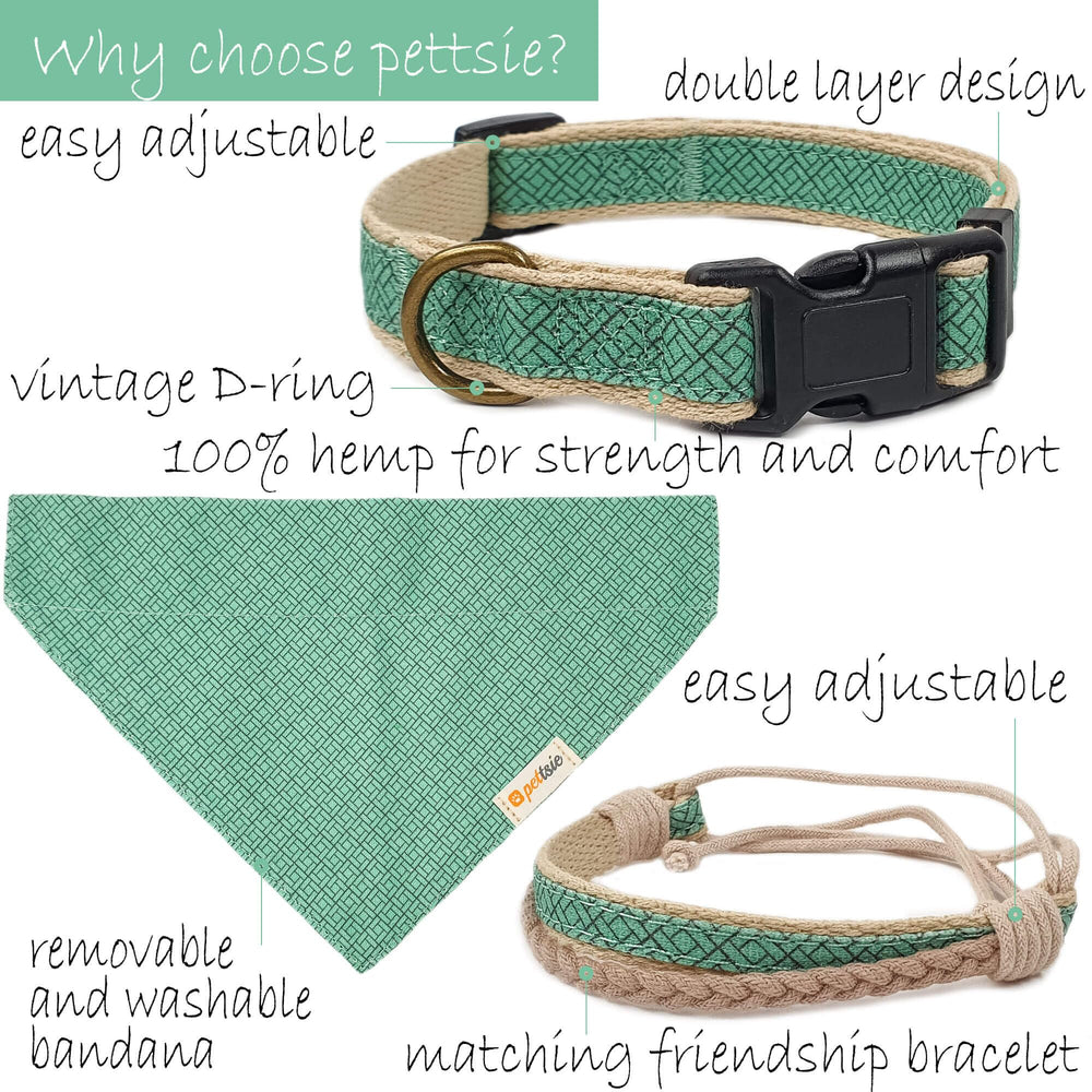 Pettsie dog bandana collar green soft hemp and cotton gentle on skin