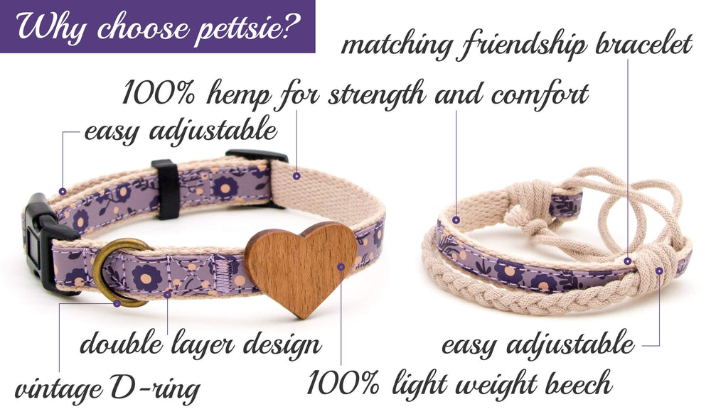 Pettsie hemp-cotton collar adjustable for comfortable small to medium dogs.