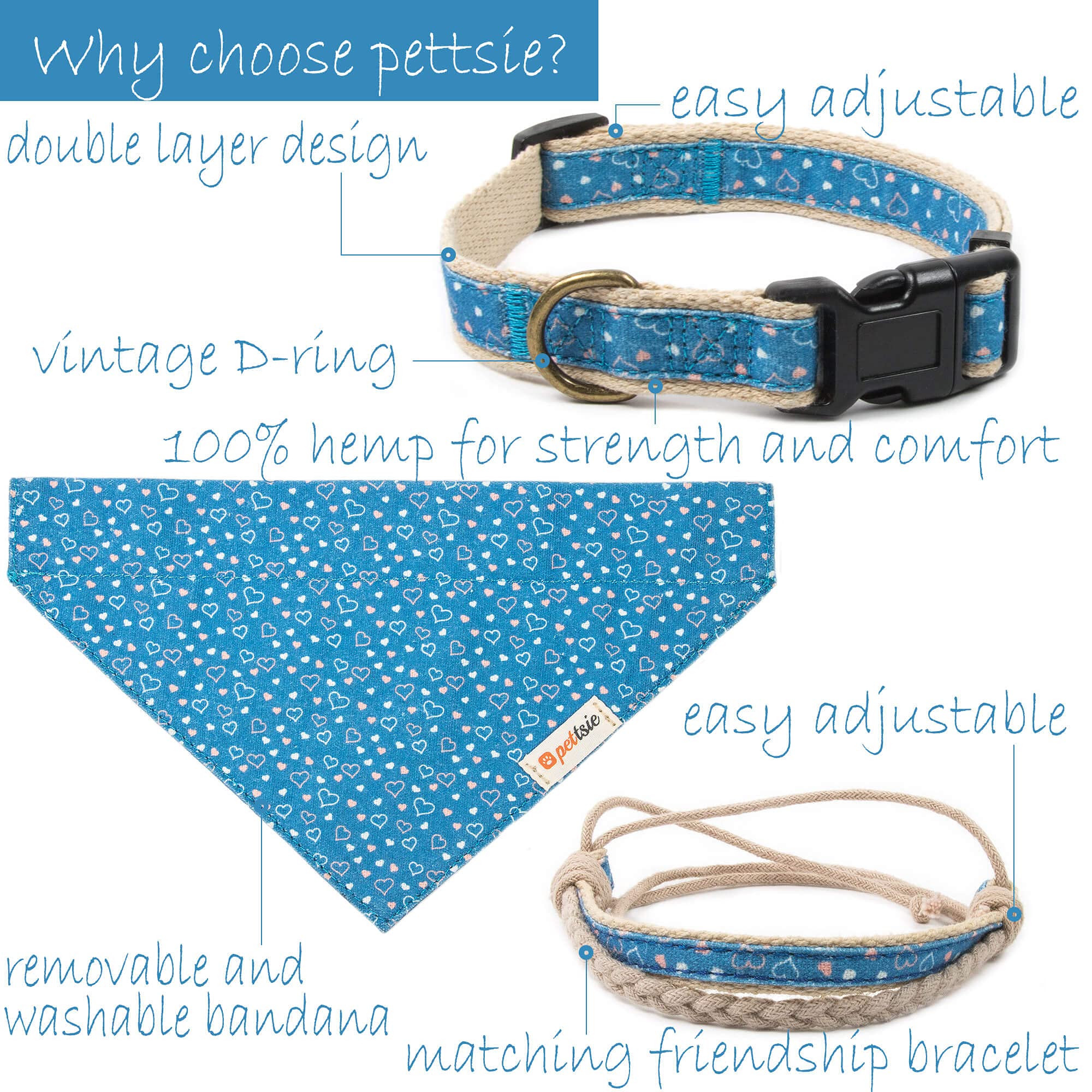 Pettsie soft hemp collar blue texture highlights breathable, lightweight comfort for all-day wear.