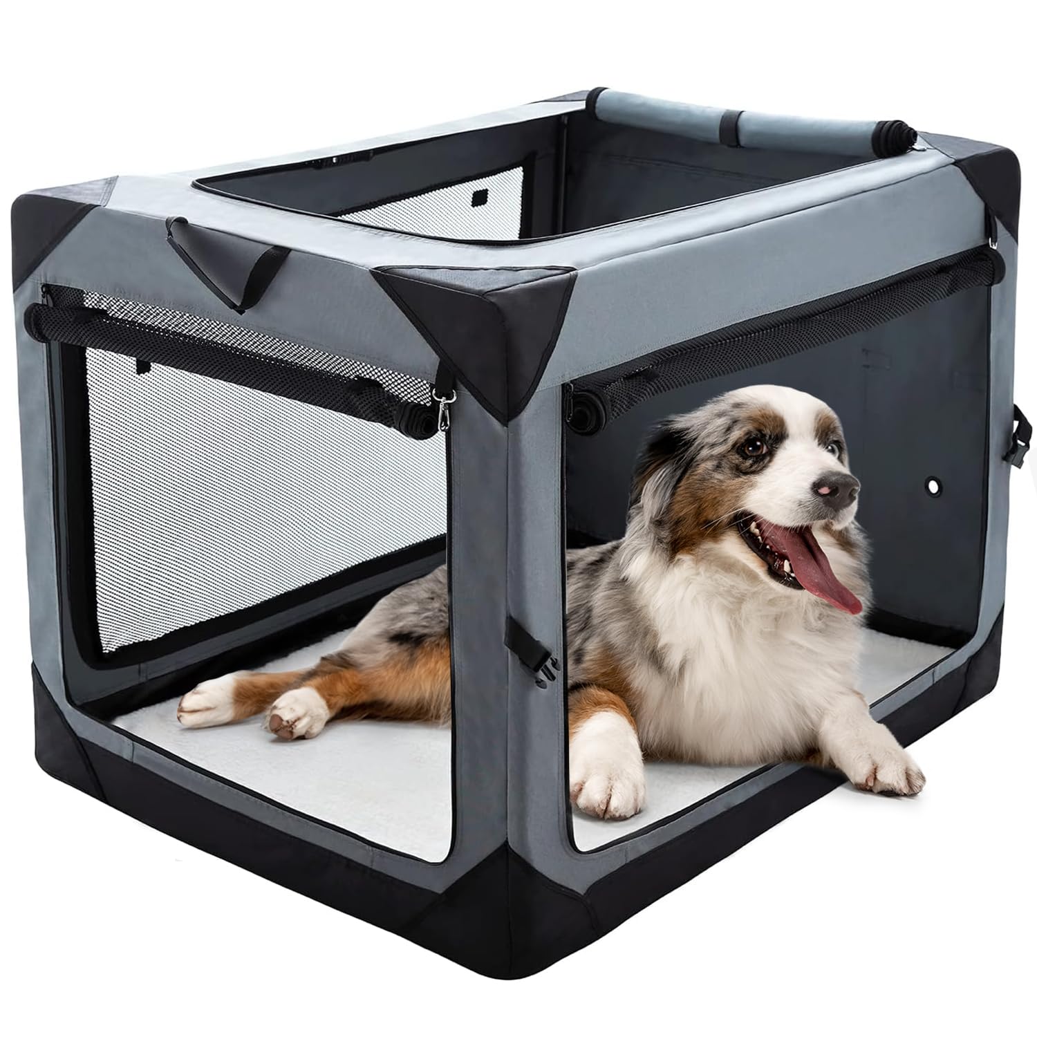 Pettycare 36-inch collapsible dog crate shown folded and ready for transport