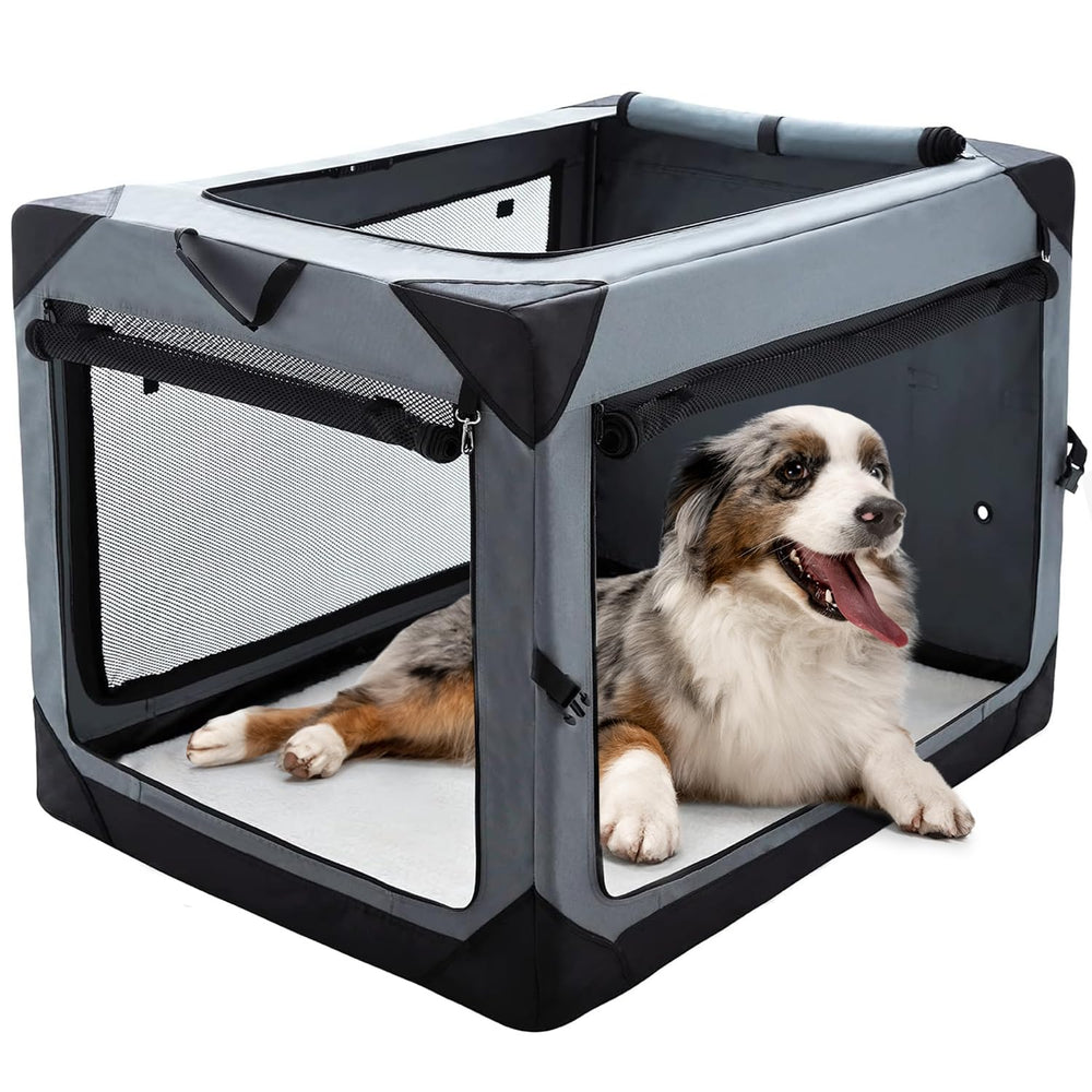 Pettycare 36-inch collapsible dog crate shown folded and ready for transport