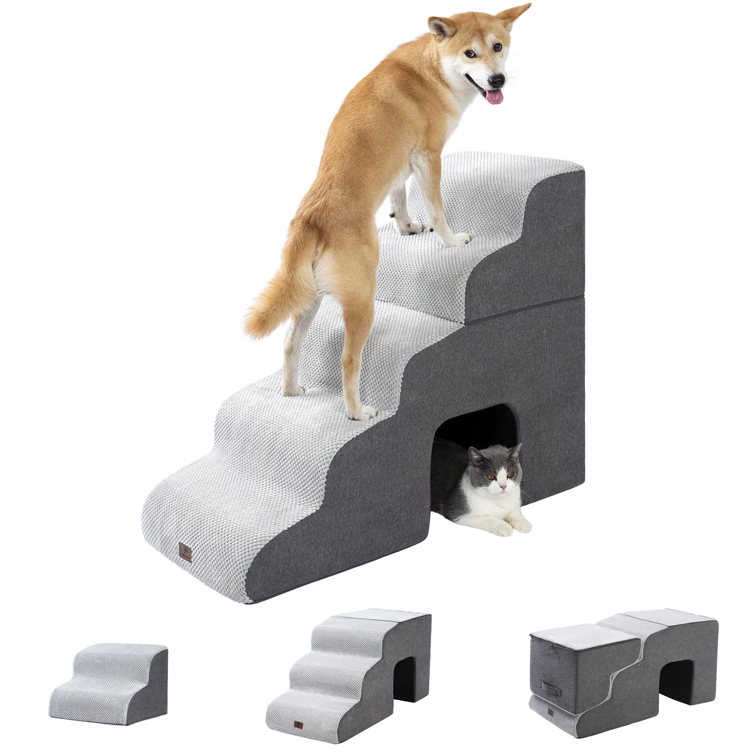 Pettycare dog stairs five-step side view for easy bed access