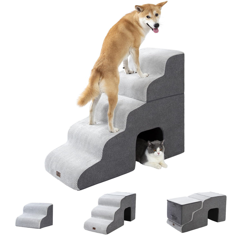 Pettycare dog stairs five-step side view for easy bed access