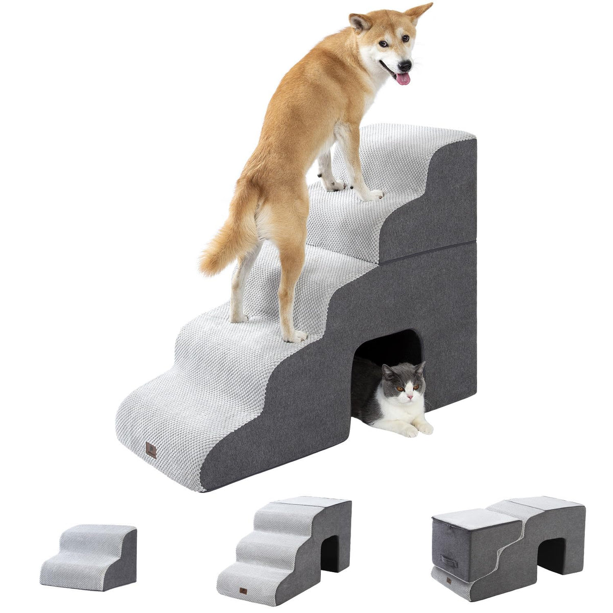 Pettycare dog stairs five-step side view for easy bed access