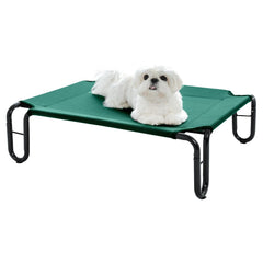 Pettycare elevated dog bed outdoor green front view shows compact size and portability.