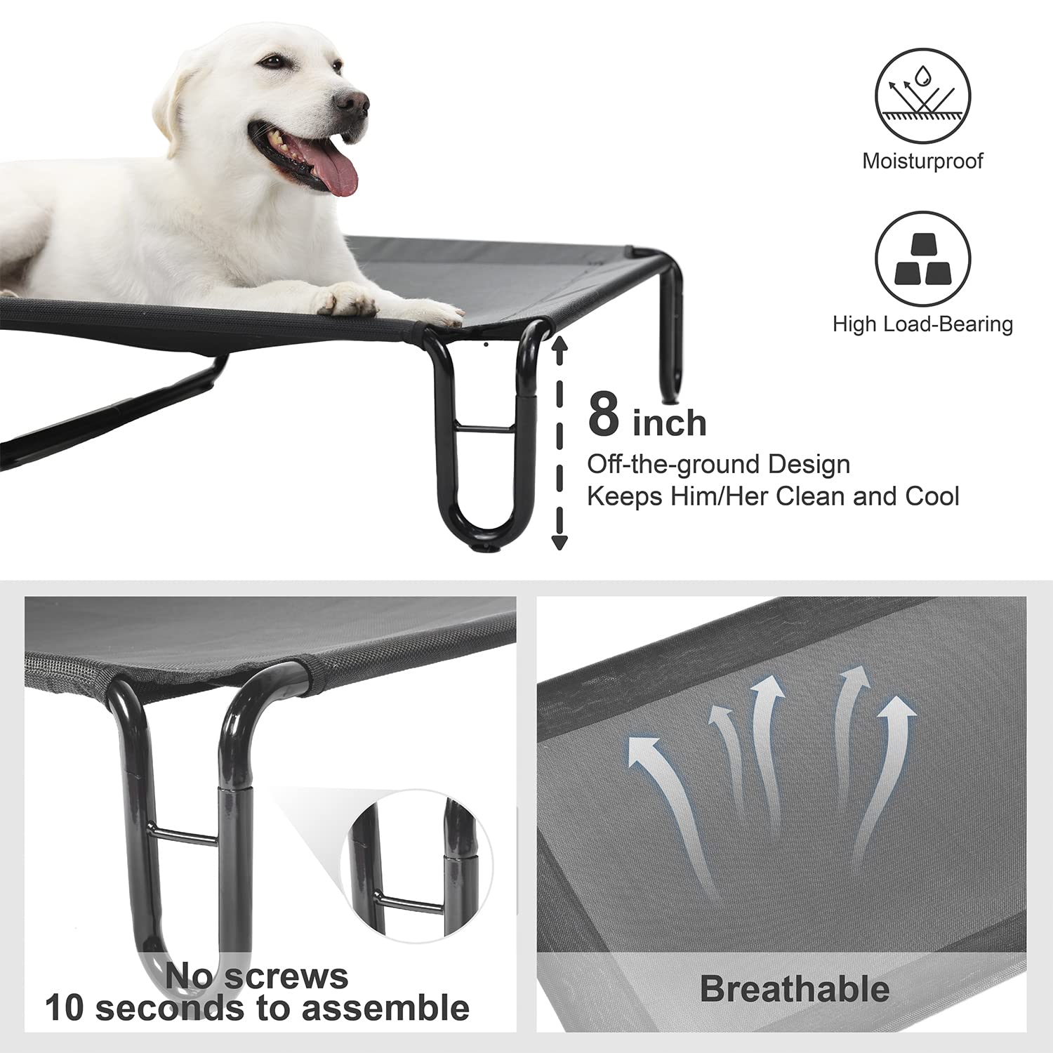 Pettycare elevated dog bed Teslin mesh close-up shows breathable cooling comfort.
