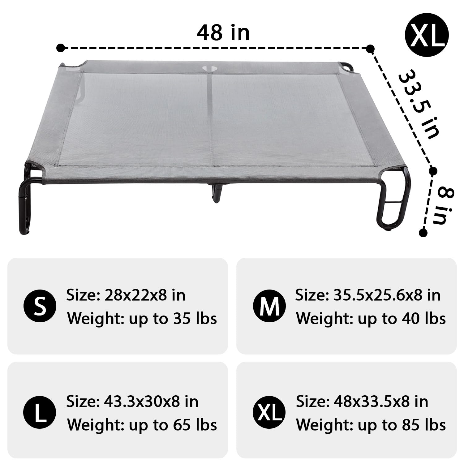 Pettycare elevated bed with Teslin mesh provides breathable cooling airflow.