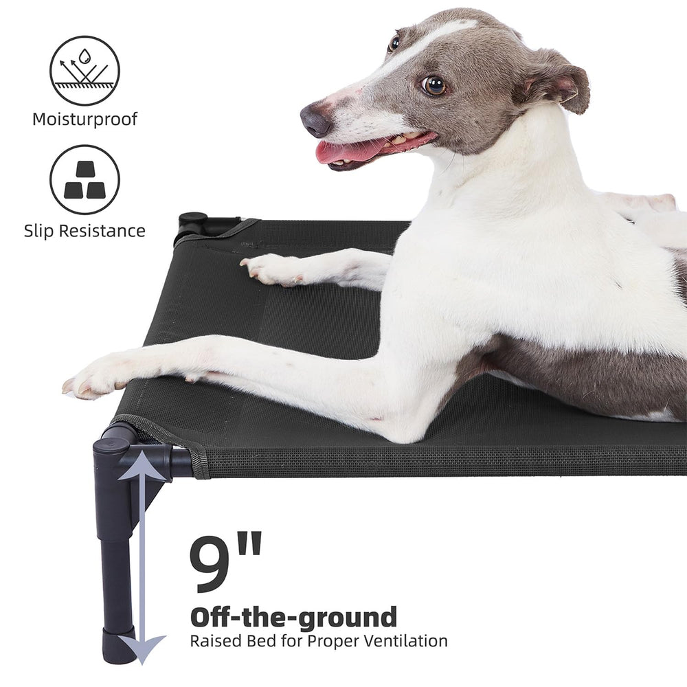 Pettycare elevated outdoor dog bed side view 49-inch showcases full-length rest area.