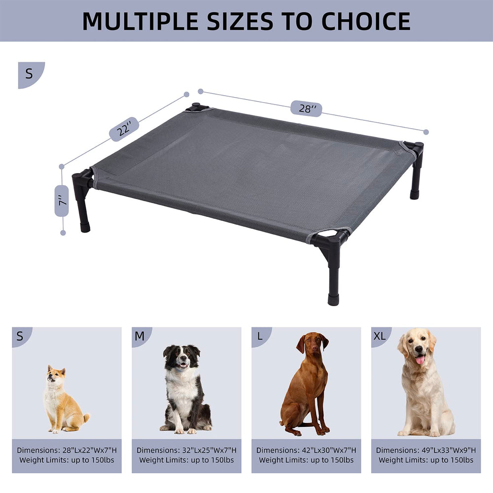 Pettycare elevated outdoor dog bed side view shows sturdy frame and non-slip feet