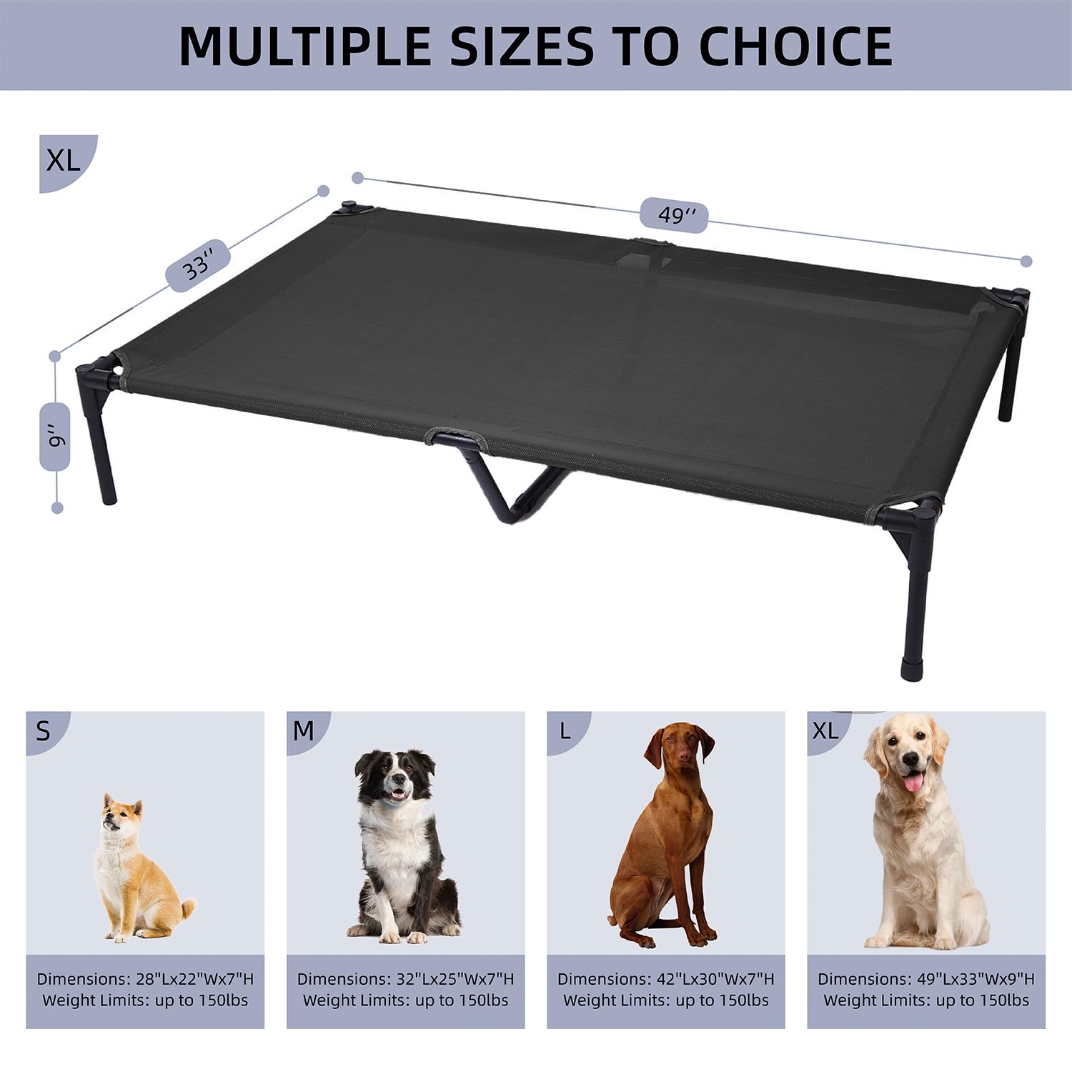 Pettycare elevated outdoor dog bed top view highlights spacious layout for large dogs.