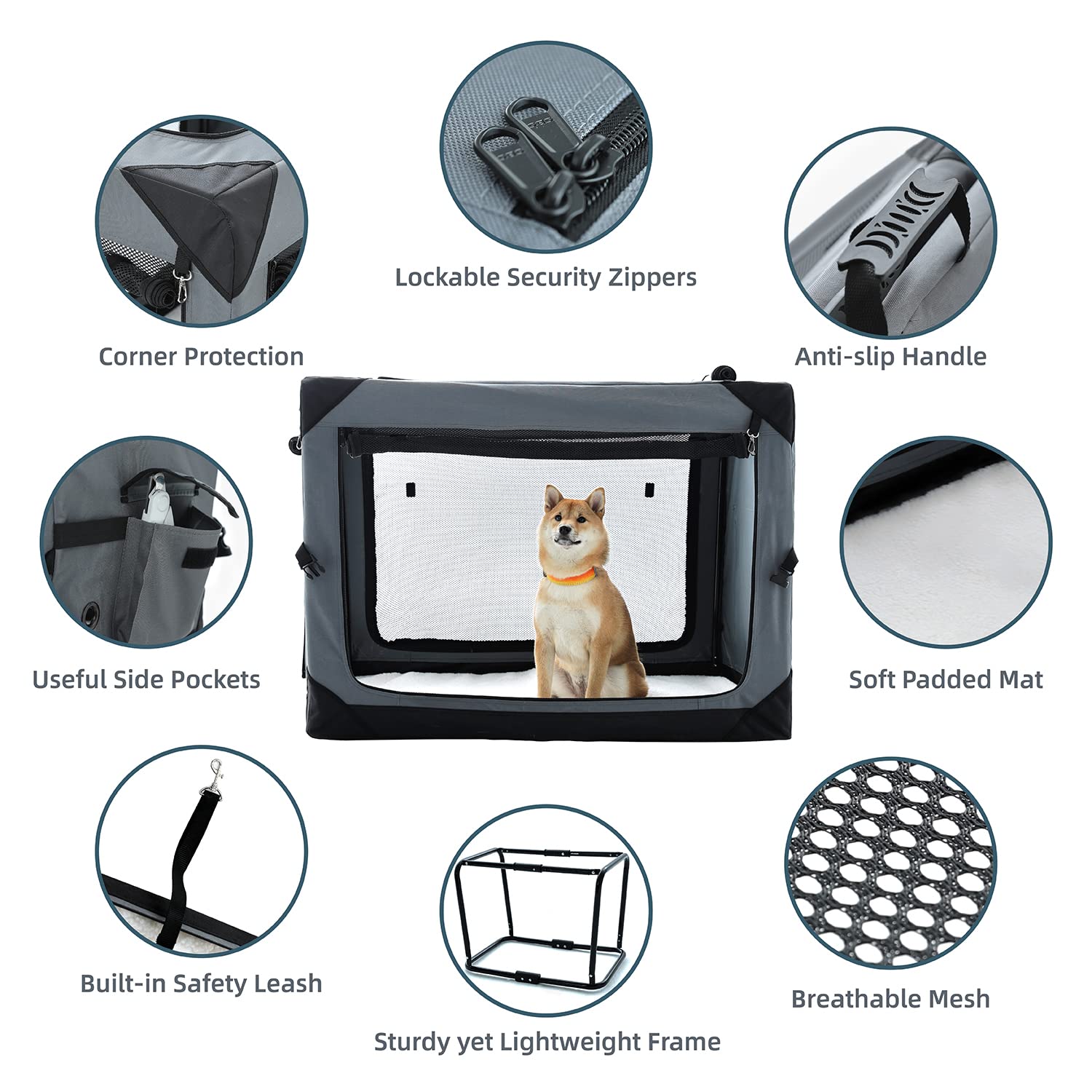 Pettycare folding soft dog kennel with four accessible doors for easy use