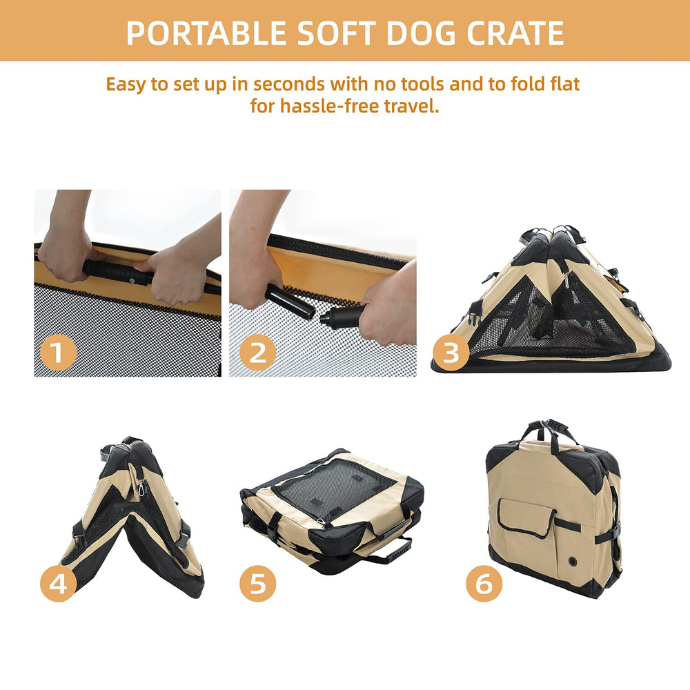 Pettycare indoor-outdoor travel crate ready for car trips and yard use.