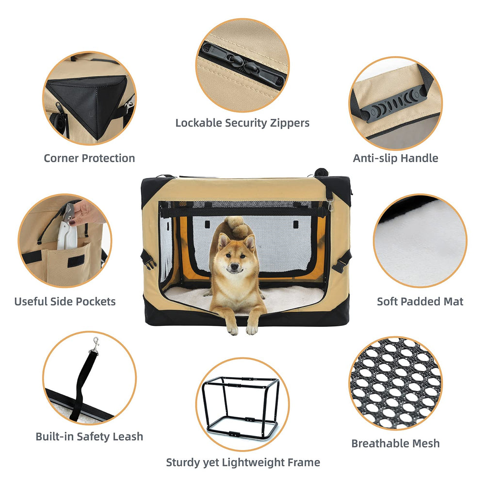 Pettycare soft crate 4-door design folded for easy storage and travel.