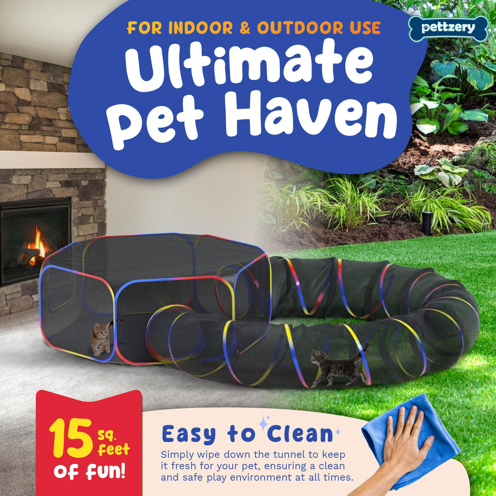 Pettzery large enclosure highlights 15 square feet of room for multiple pets.