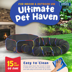 Pettzery large enclosure highlights 15 square feet of room for multiple pets.