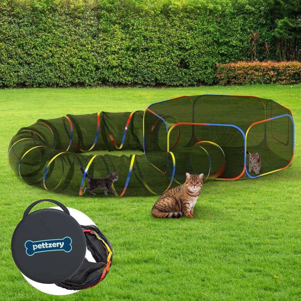 Pettzery outdoor cat enclosure front view shows a spacious sunny play area.