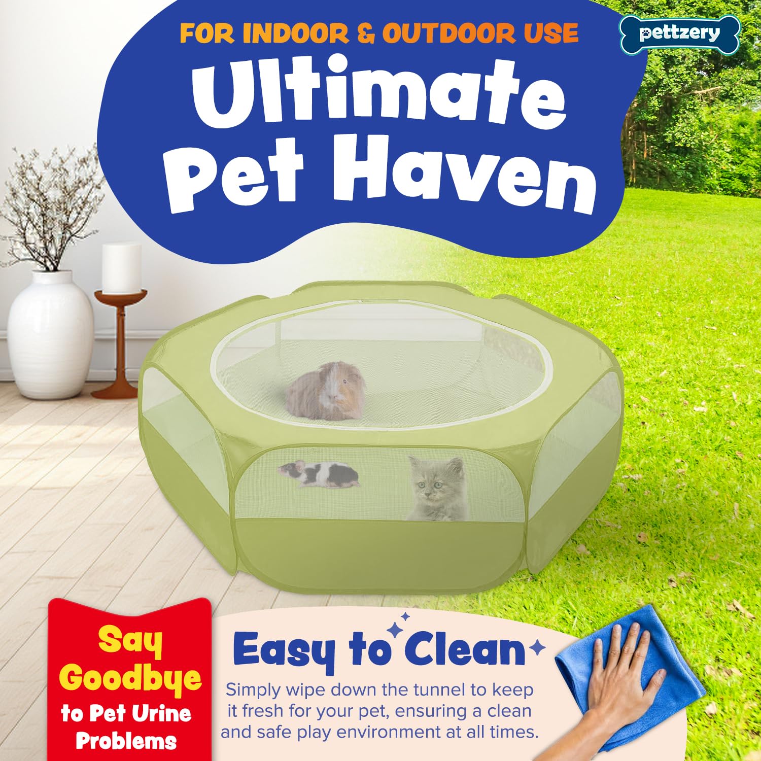 Pettzery playpen large 47x23 space for kittens, bunnies, and more