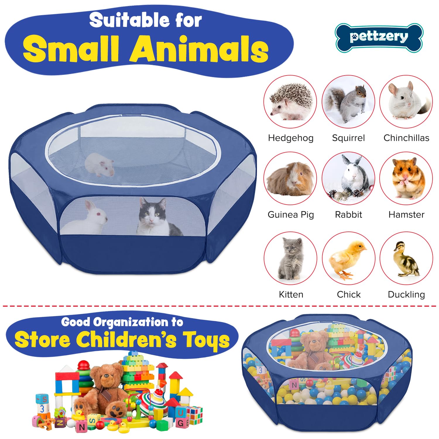 Pettzery small animal playpen pop-up-setup unfolds in seconds for quick setup.