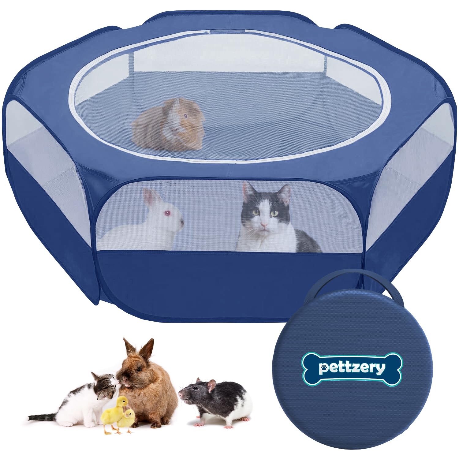 Pettzery small animal playpen zippered-top keeps kittens and rabbits secure during play.