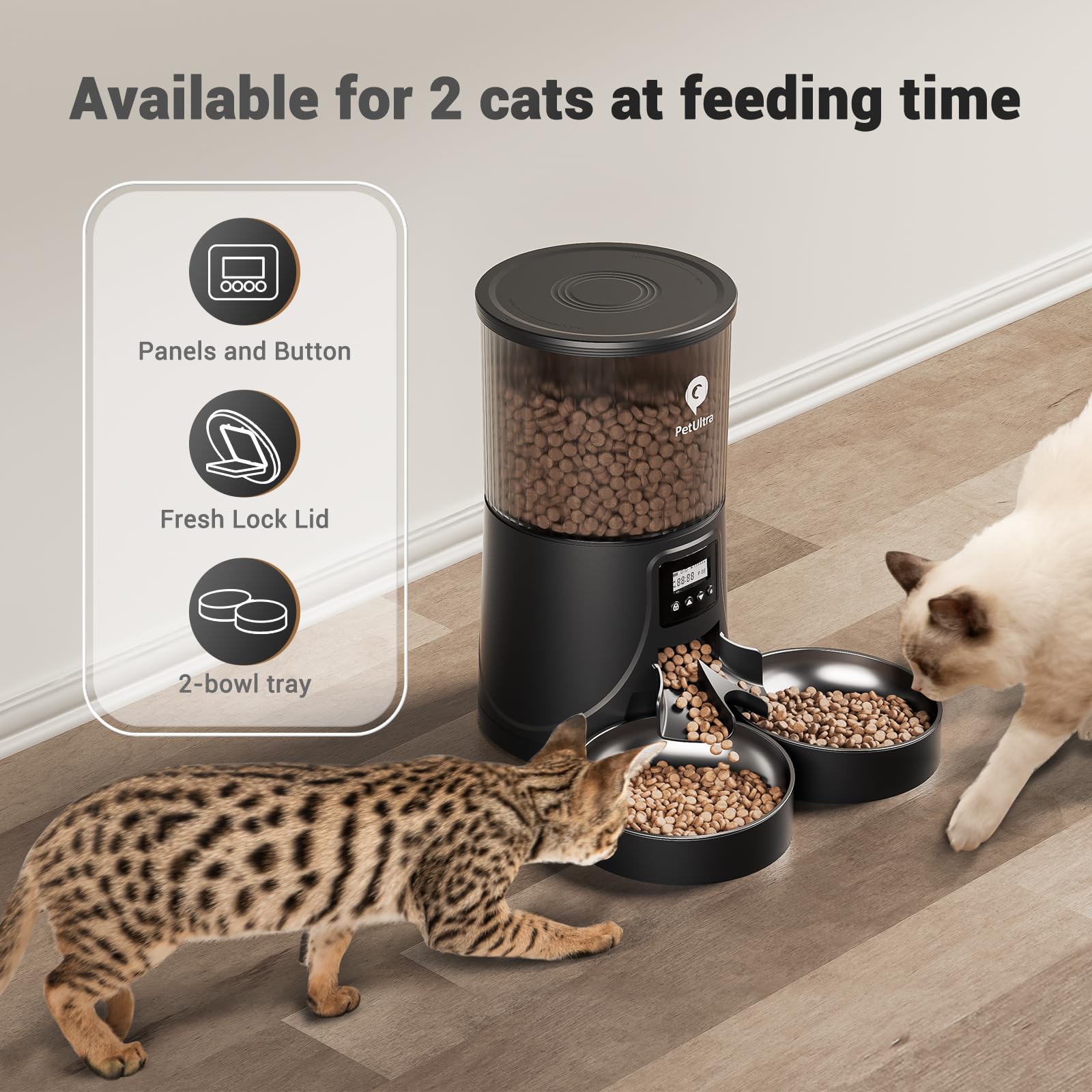 PETULTRA automatic cat feeder dual-power design with battery backup