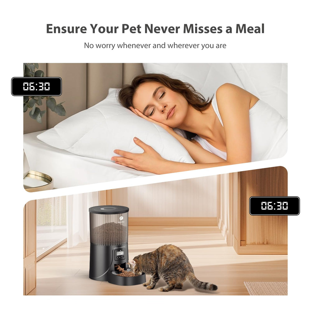 PETULTRA Automatic Cat Feeder timer display illustrates precise portioning and scheduling.