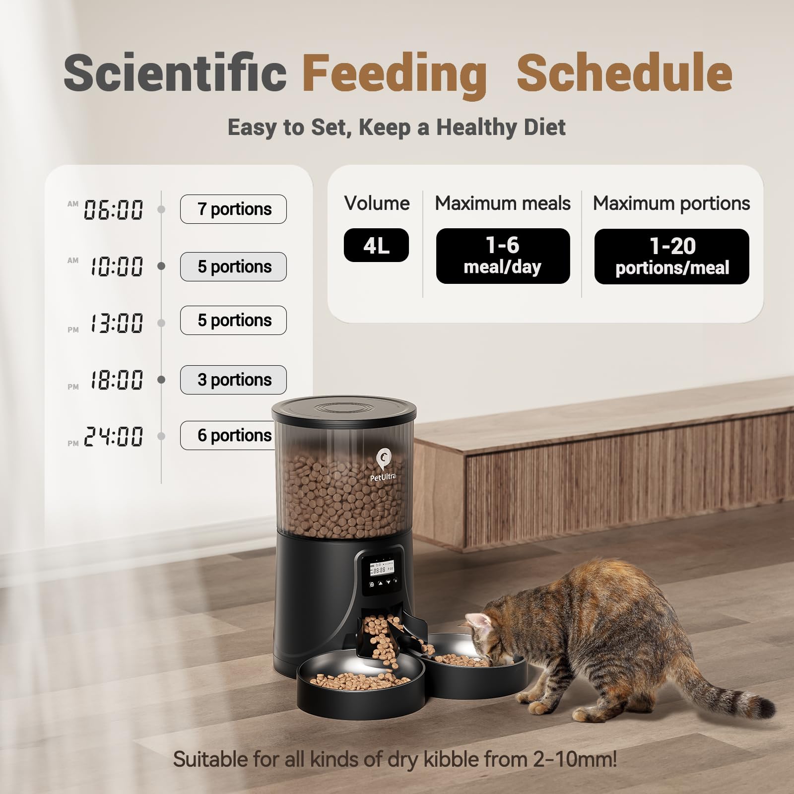 PETULTRA automatic cat feeder two bowls layout enabling simultaneous feeding