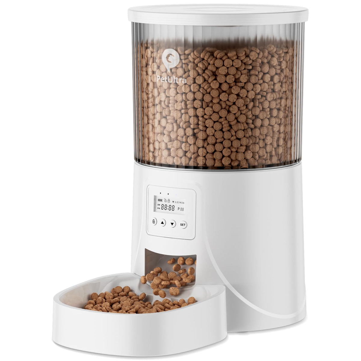 PETULTRA automatic feeder timer panel enabling scheduled meals for pets while you are away