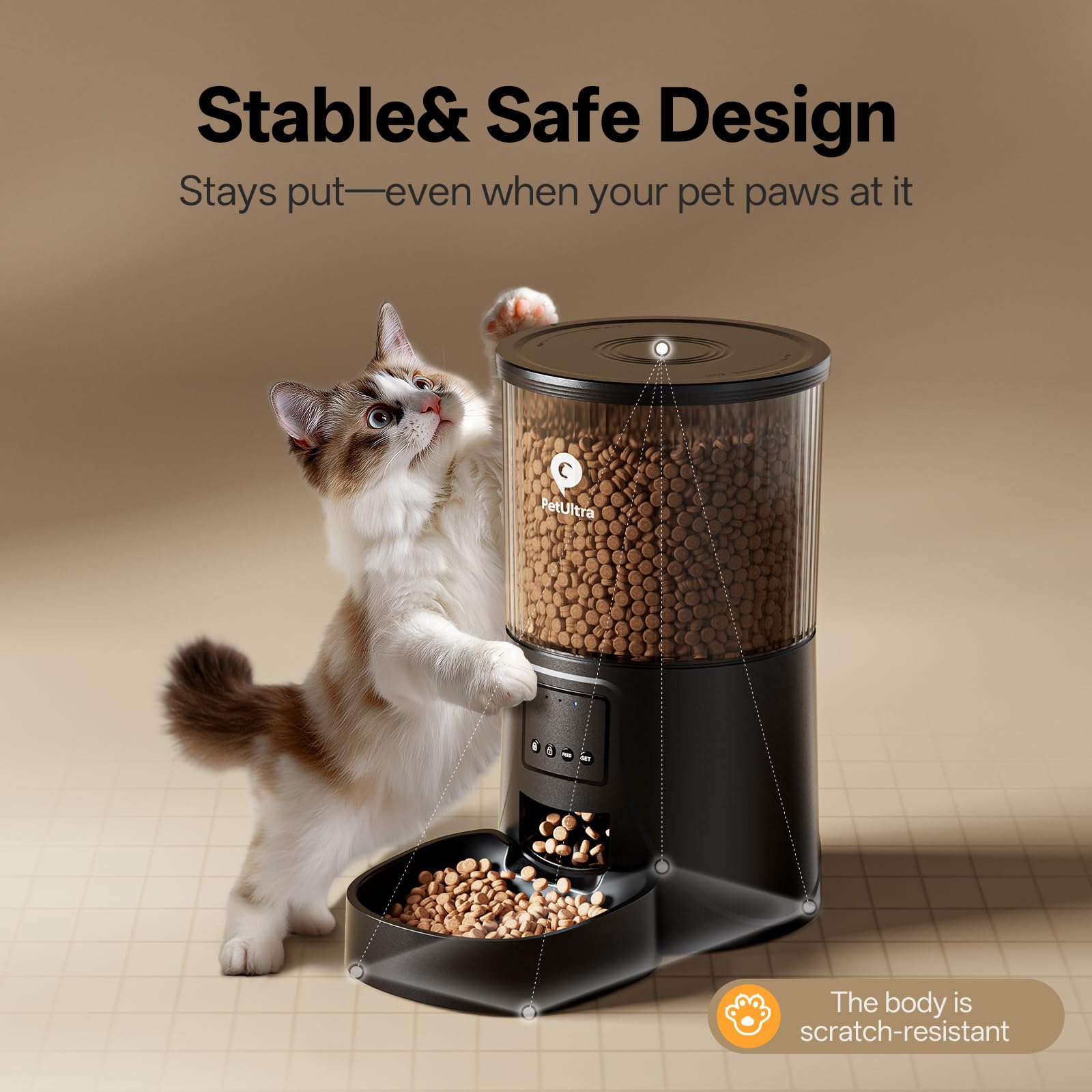 PETULTRA dry kibble compatibility supports 2-10mm pieces for flexible feeding.