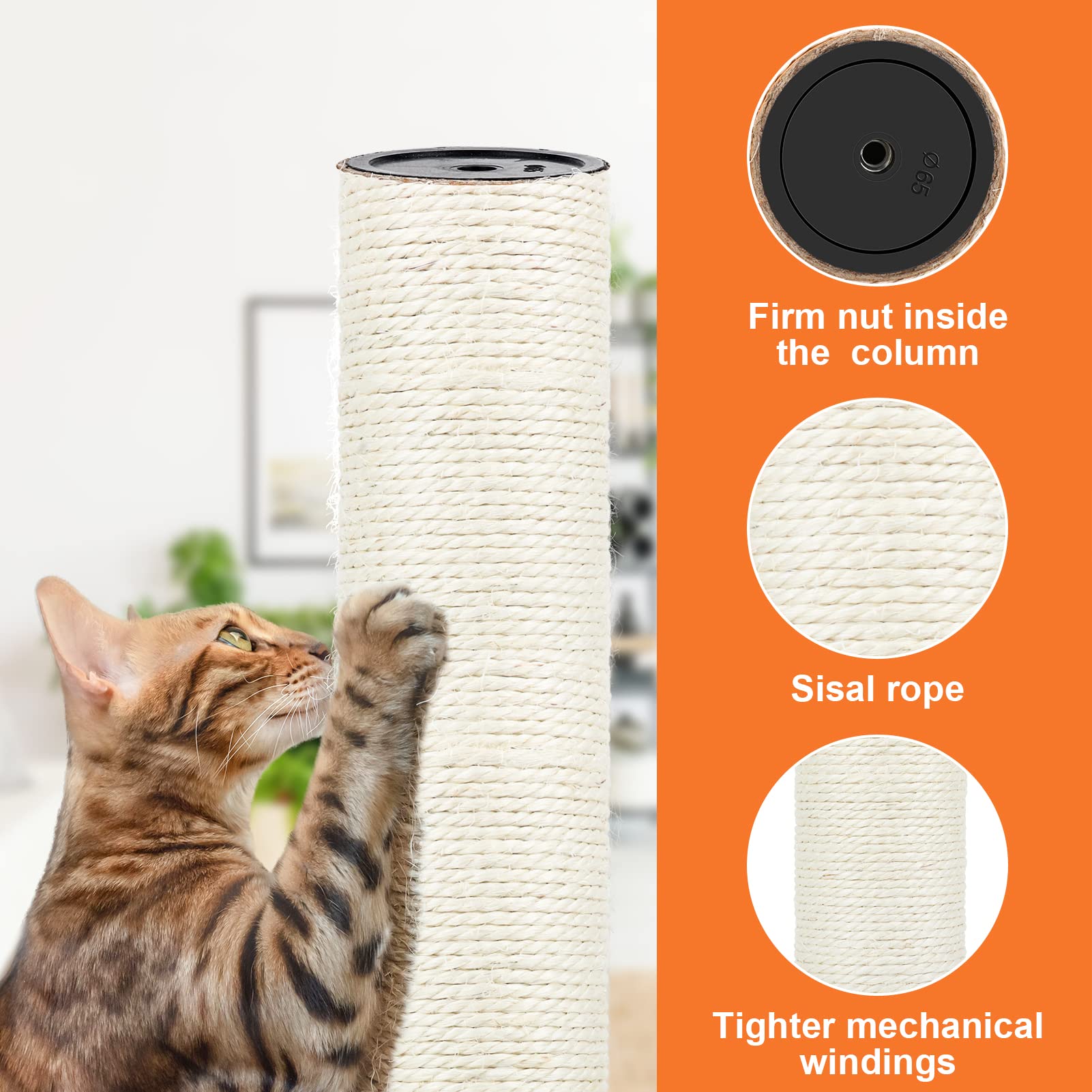 PETUOL sisal rope scratcher provides satisfying texture for daily claws use.