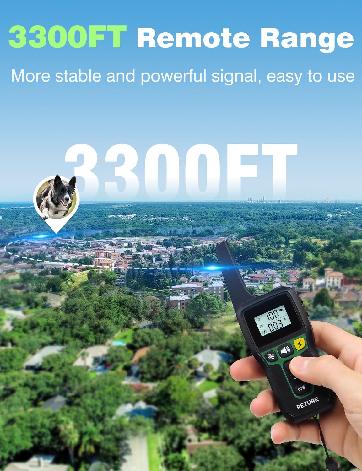 PETURE Bark Collar in auto mode enabling hands-free training.