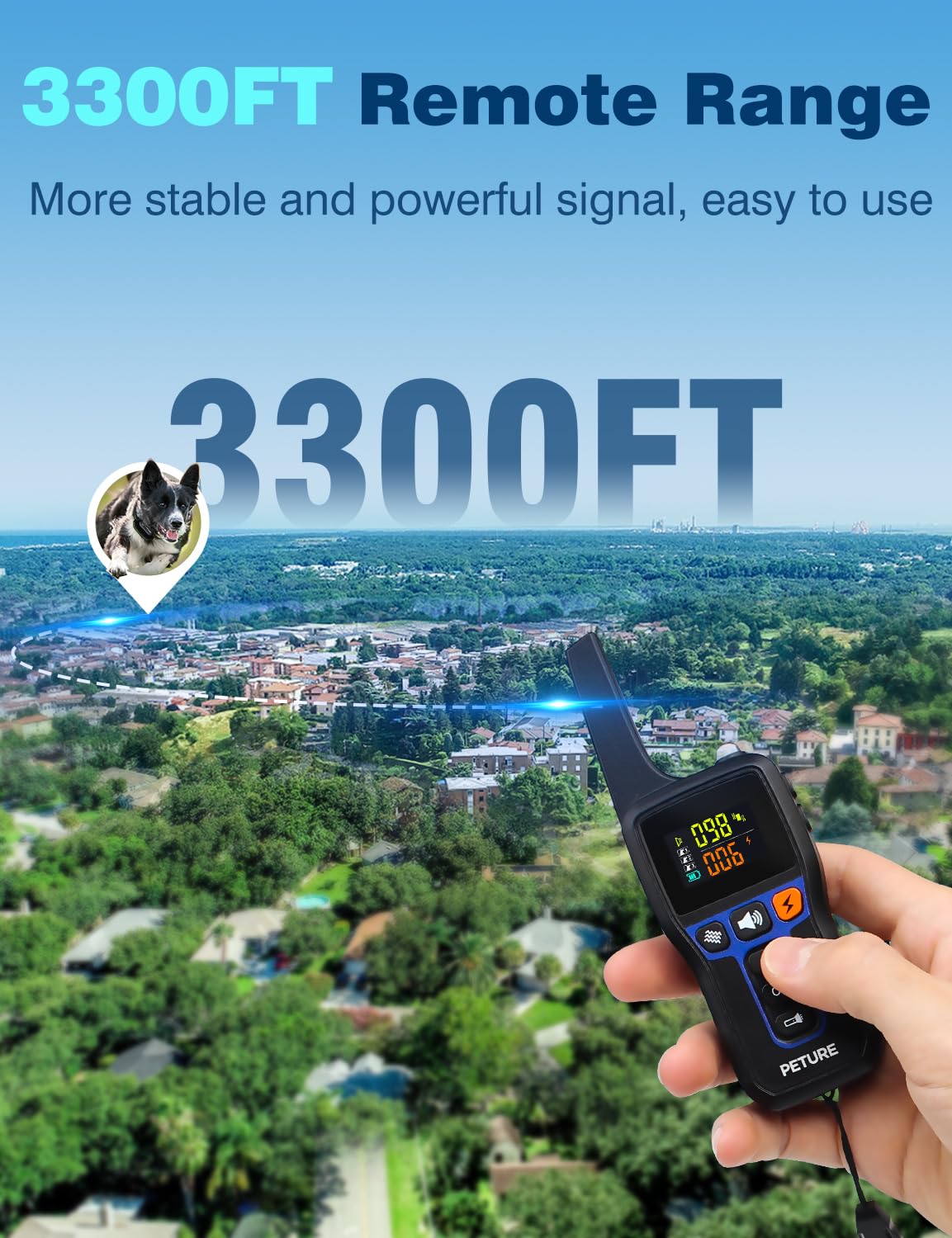 PETURE bark collar remote emitting beep for training cues