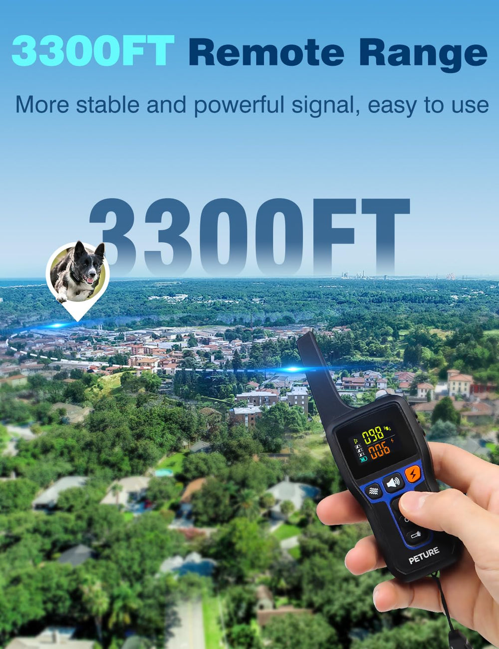 PETURE bark collar remote emitting beep for training cues