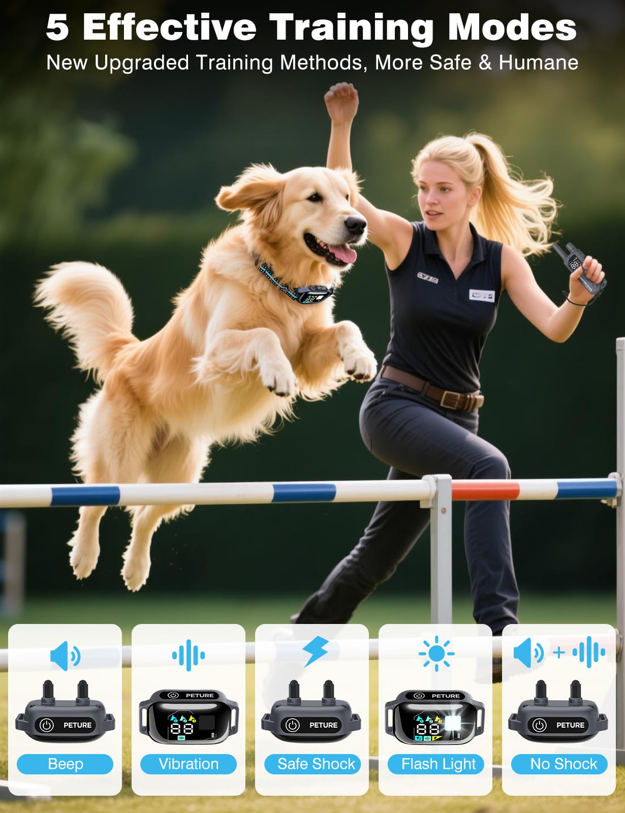PETURE beeps, vibrations, and static modes offer versatile training options.
