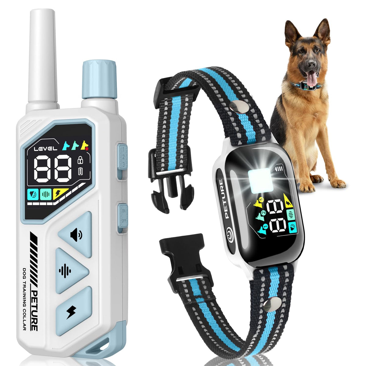 PETURE dog bark collar with remote in use for calm, focused training