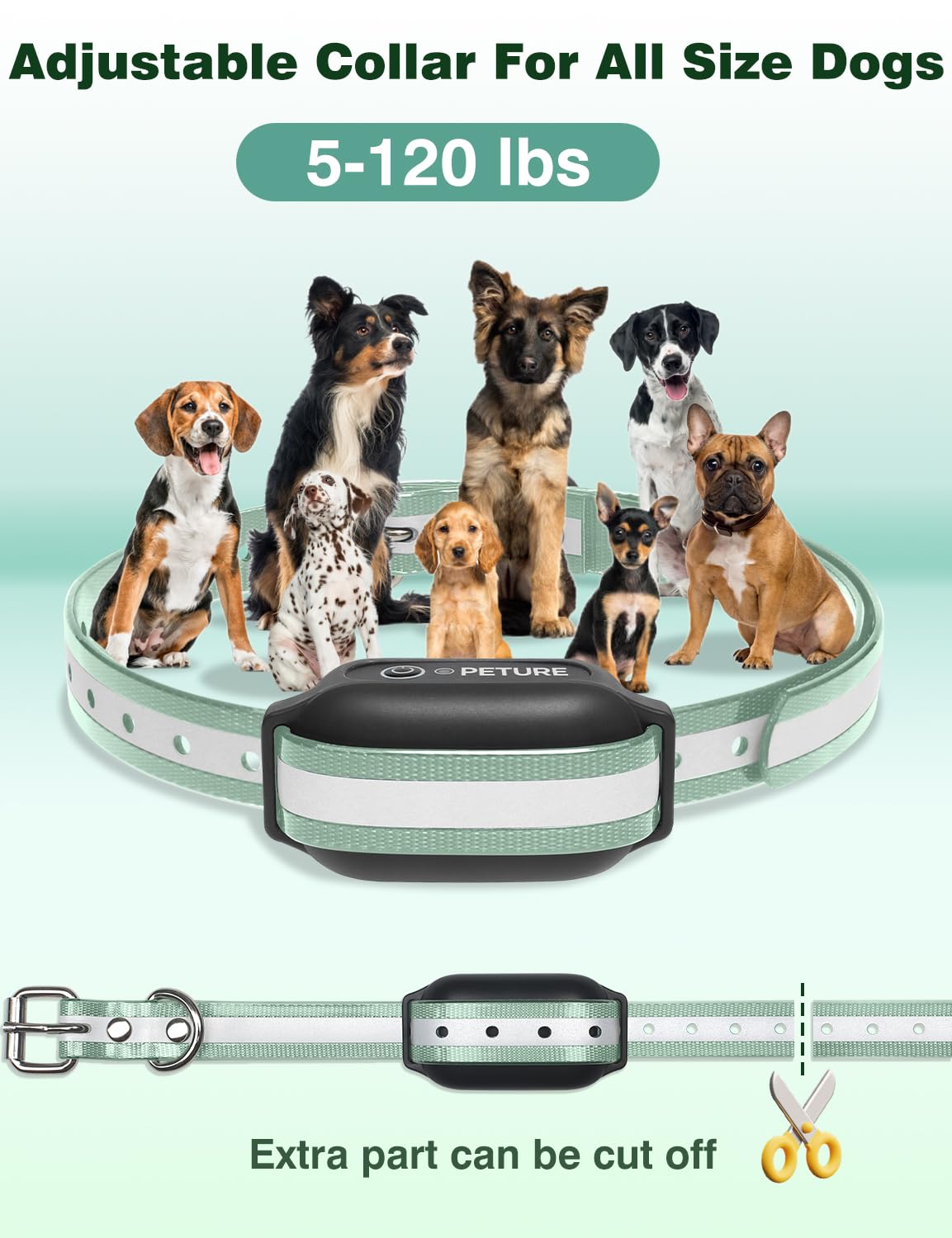 PETURE Dog Collar reflective strap increases nighttime visibility for safety.