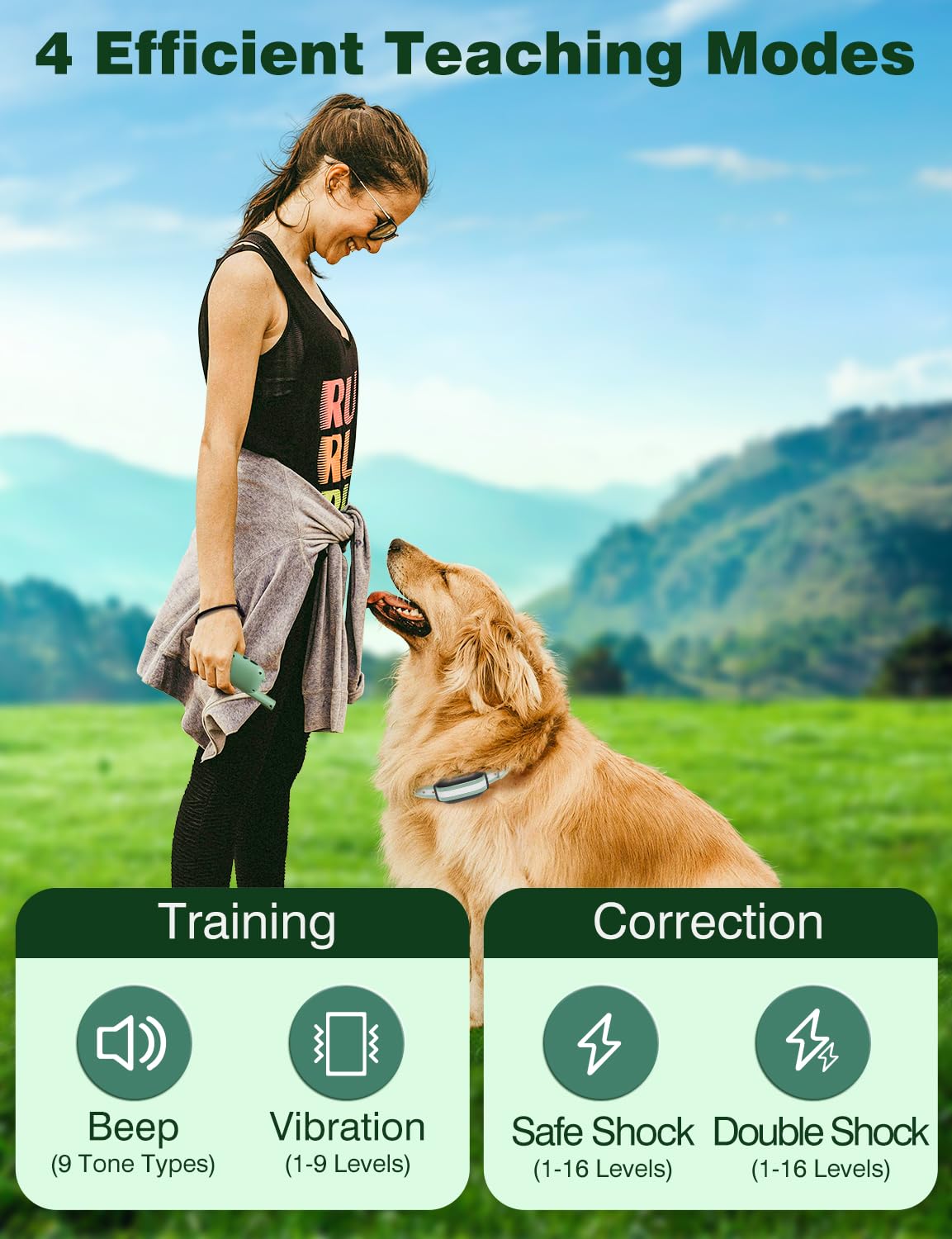 PETURE Dog Training Collar 3300ft range enables long-distance training in open spaces.