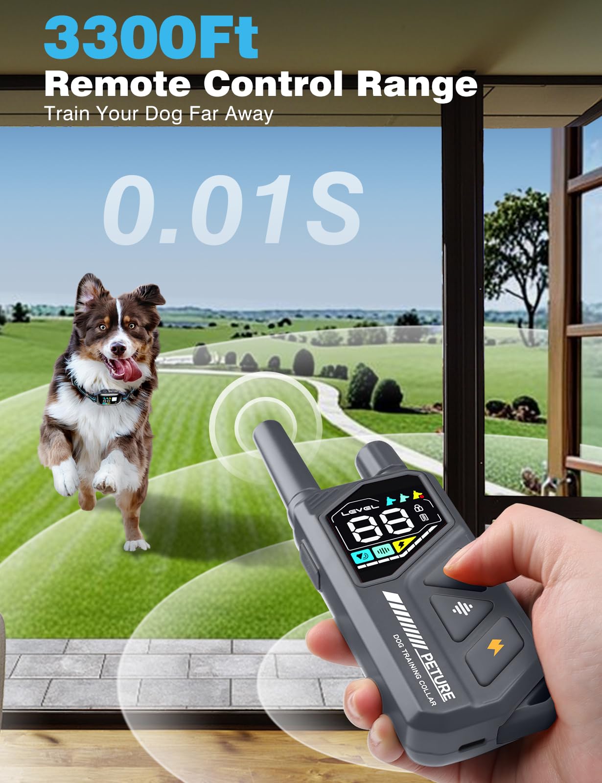 PETURE no-static security lock prevents accidental shocks during training.