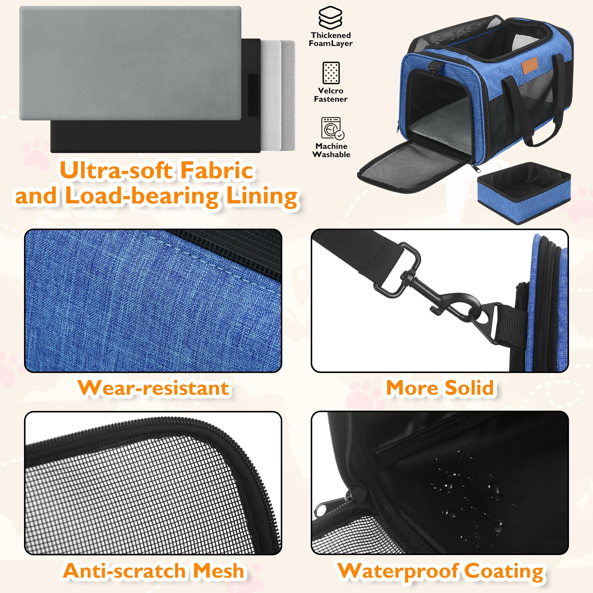 PETUX Cat Travel Carrier luggage-strap helps attach to luggage for hands-free travel.