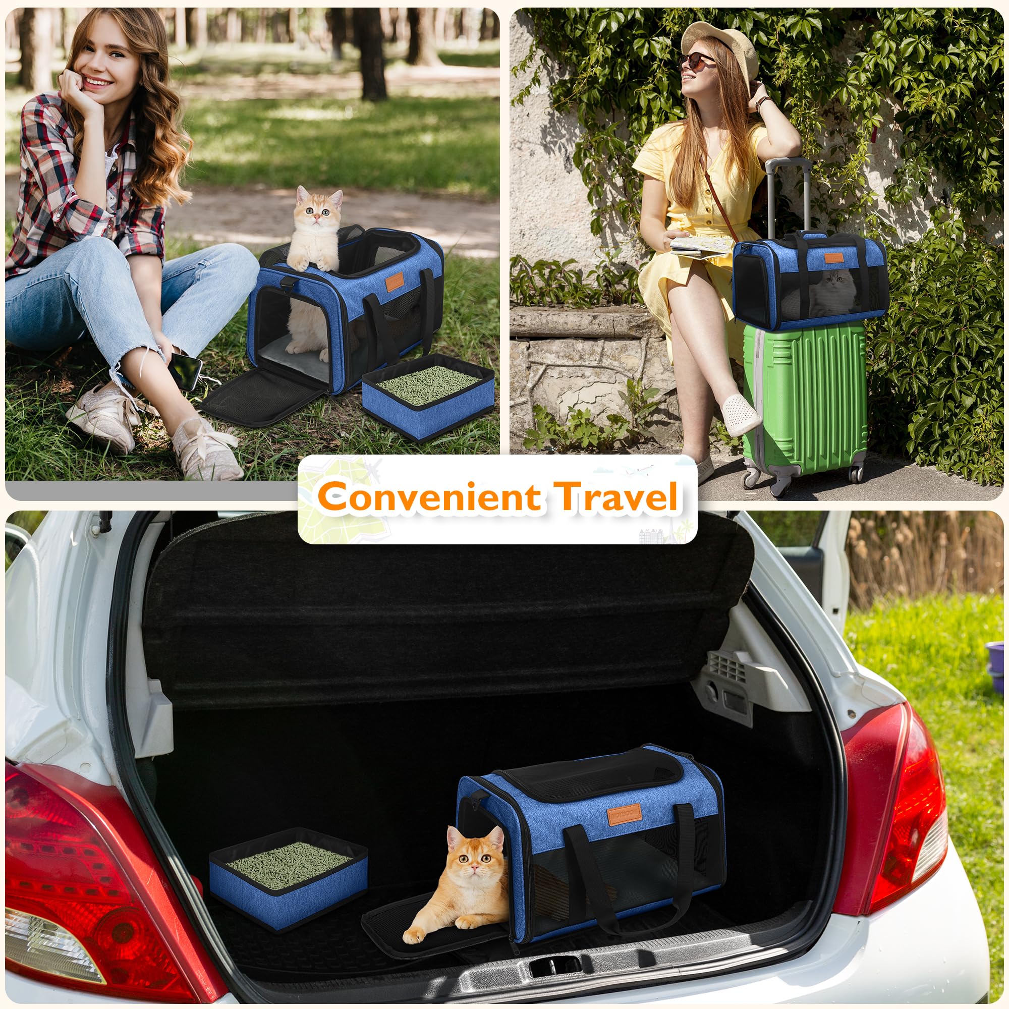 PETUX Cat Travel Carrier soft-sided design offers cozy shelter during flights and road trips.