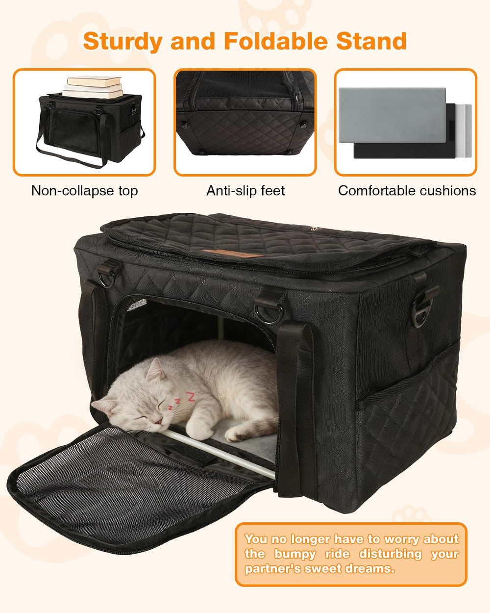 Petux collapsible carrier folds flat for easy storage when not in use.