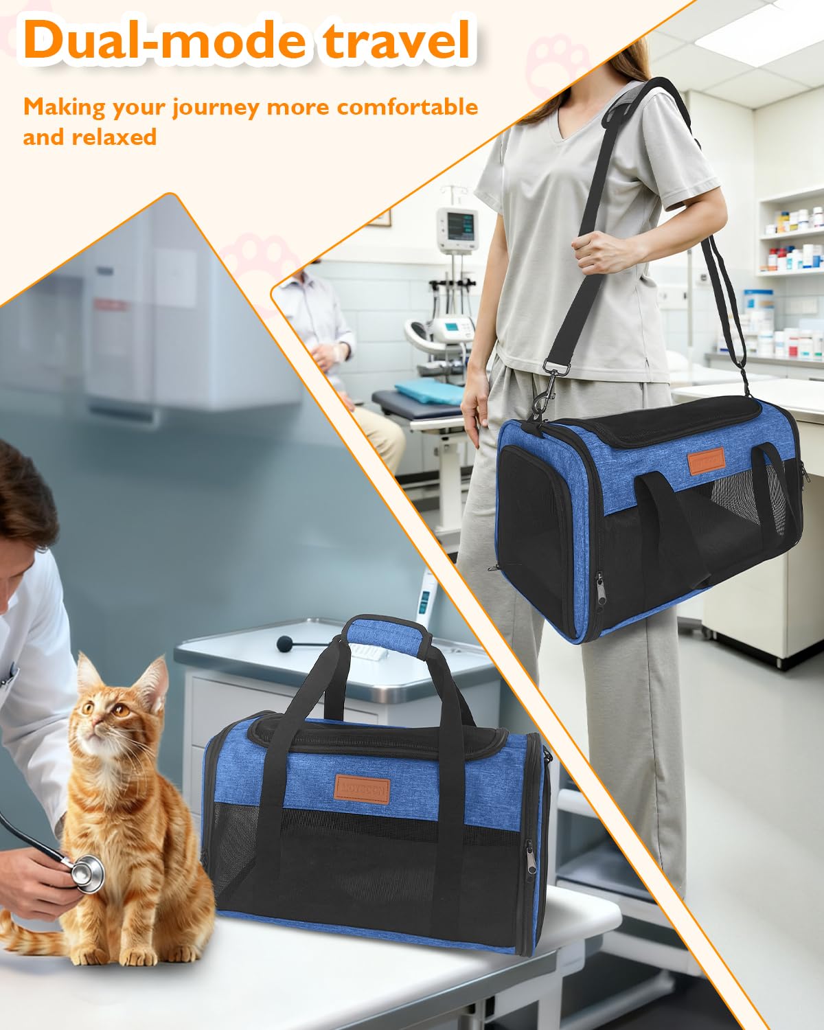 Petux safety zippers prevent cat escape during transit.