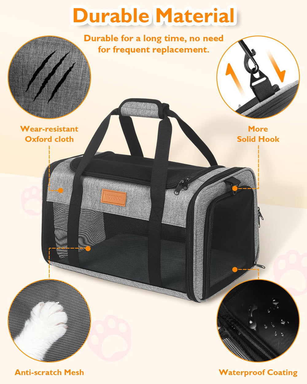 Petux scratch-resistant mesh and secure zippers prevent escapes during vet visits