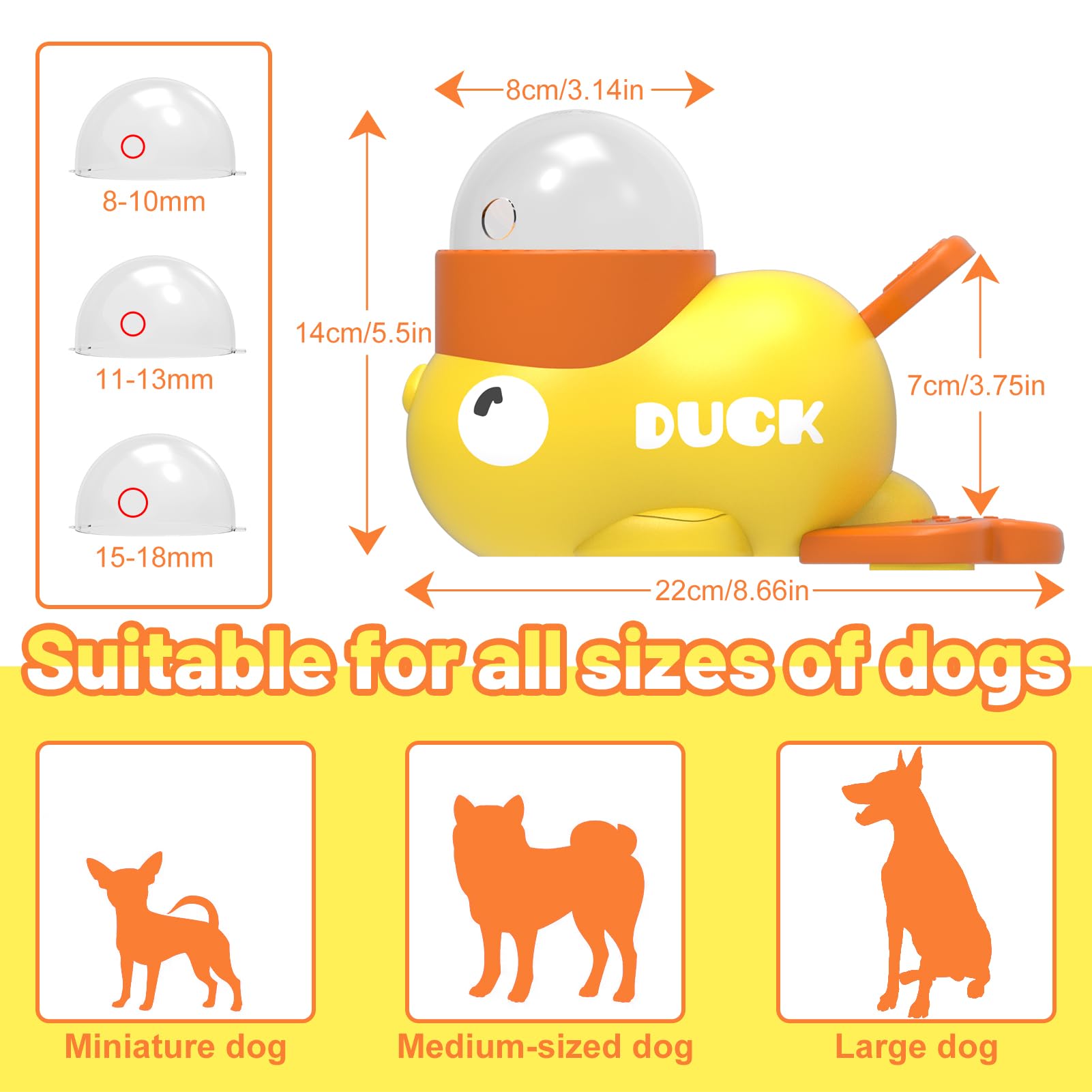 Petventure duck-toy tail-press action engages dogs during feeding and play.