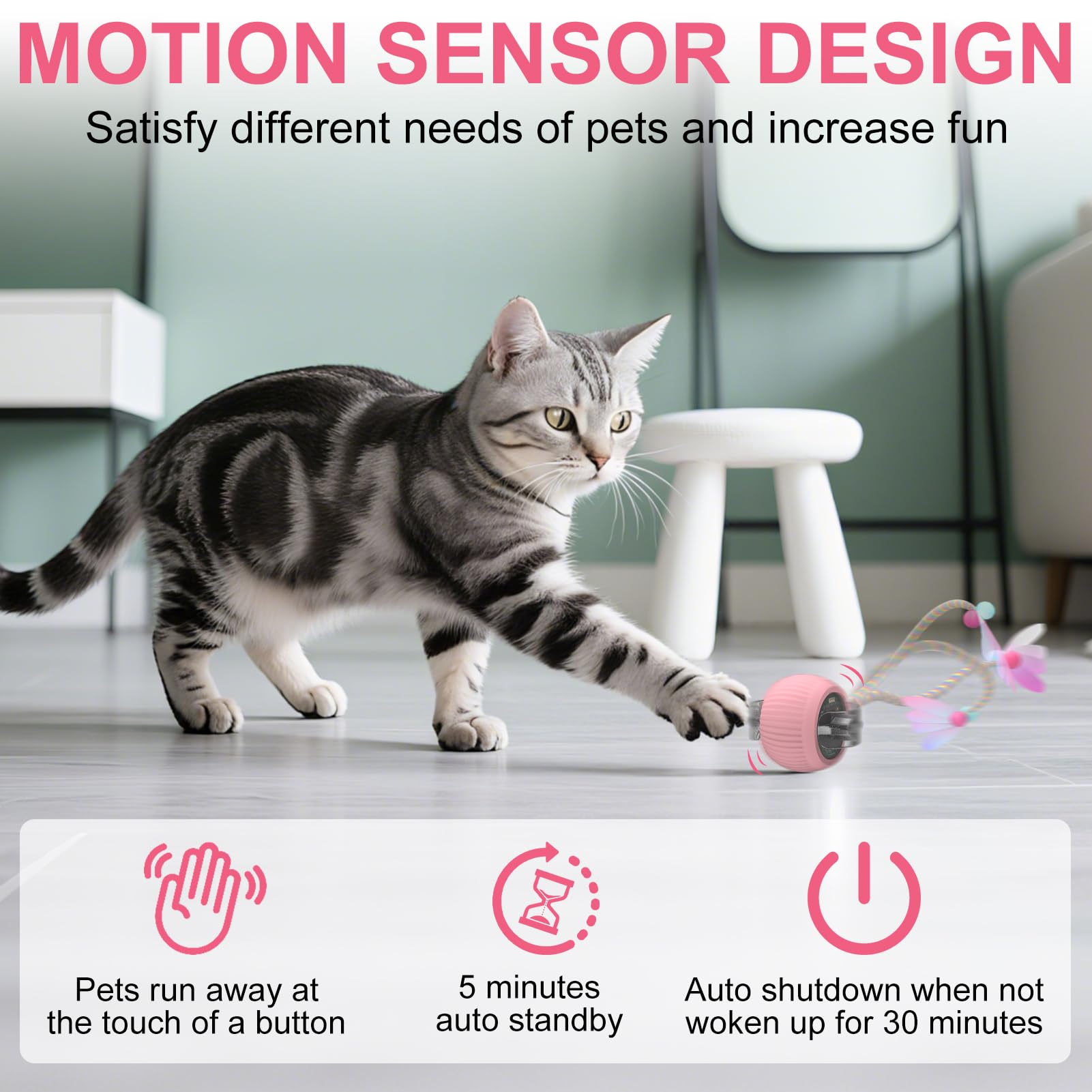 PETVENTURE interactive cat ball toy three modes with blue red yellow lights